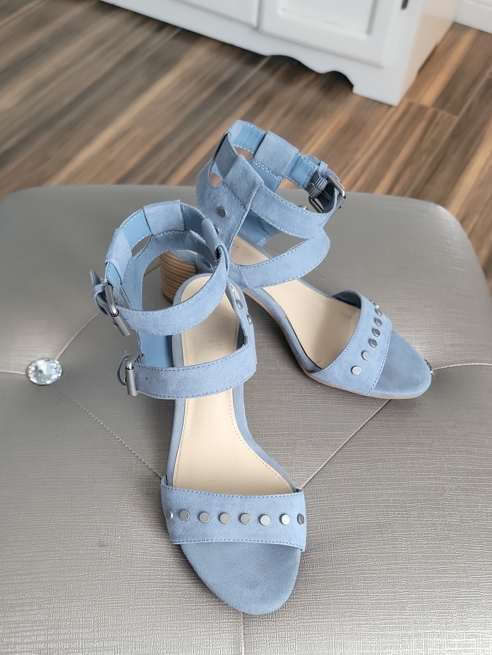 Canyon River Blues Light Blue Suede Studded Ankle-Strap Heels